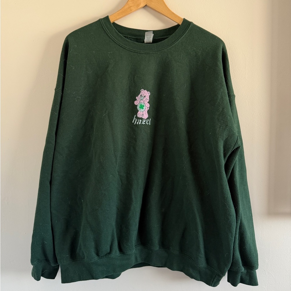 Hazel Forest Green Carebear Crewneck Sweatshirt 🌲🧸 Cozy Oversized 2XL